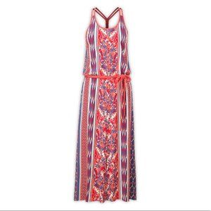 North Face Nicolette Maxi Dress, Coral and Blue Ikat Pattern